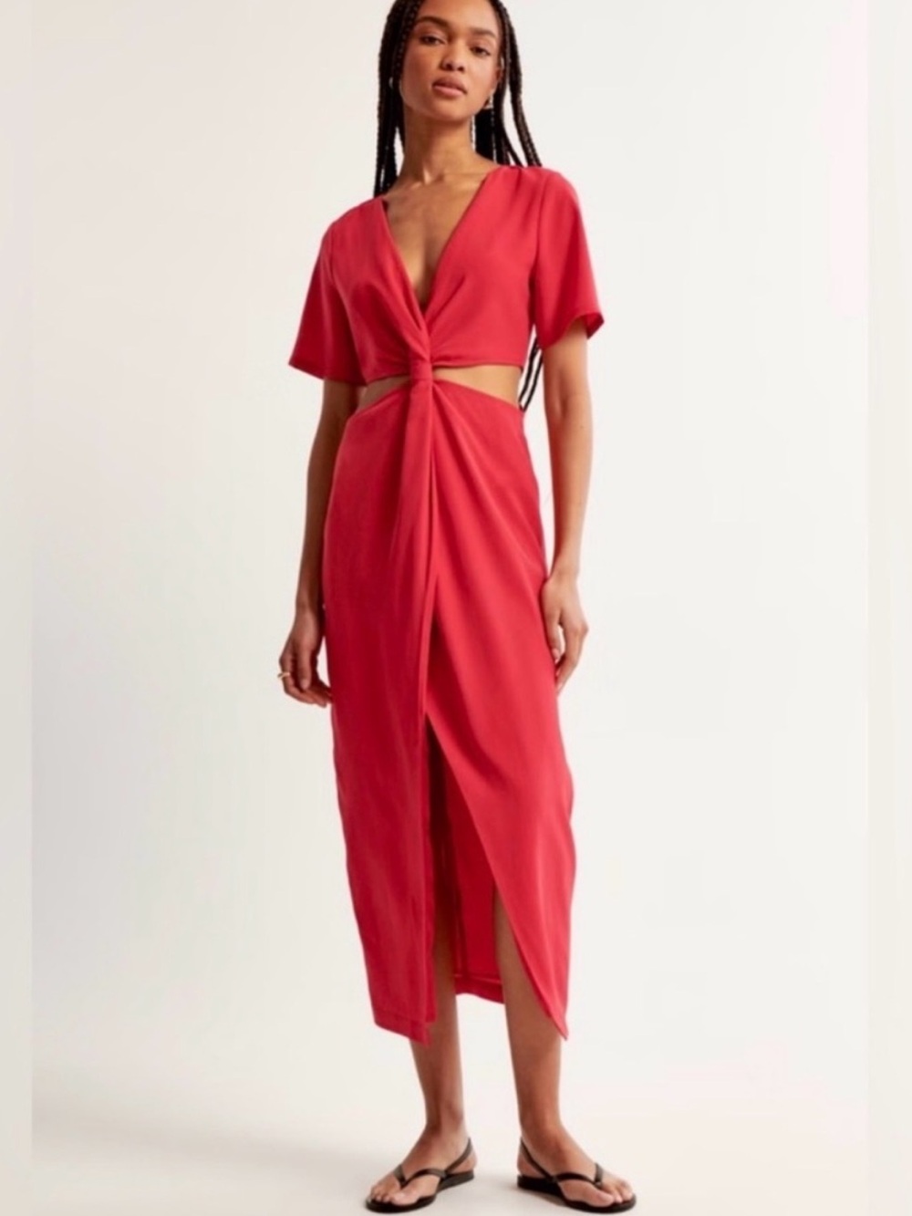 Abercrombie & Fitch Red Twist-Front Midi Dress